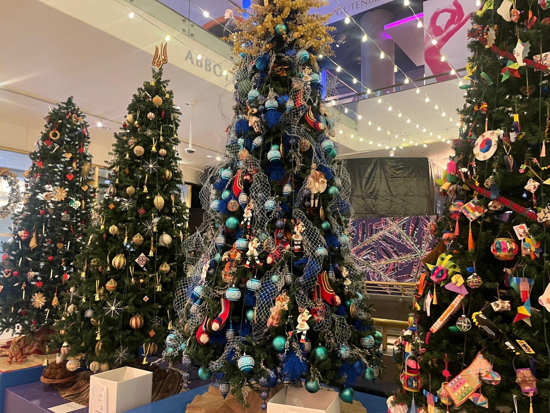 Trees representing different countries are featured at the Museum of Science and Industry. (Angel Idowu / WTTW News)