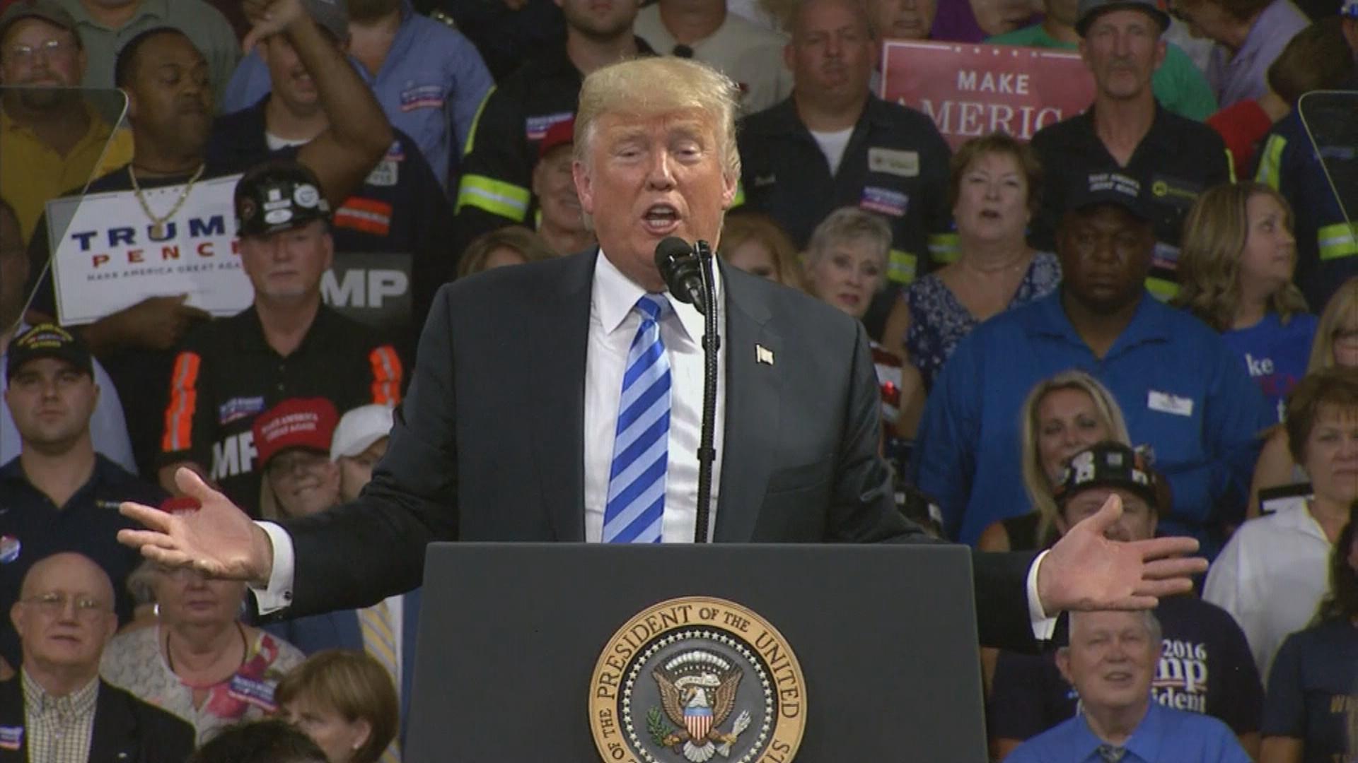 President Donald Trump holds a rally in West Virginia on Aug. 21, 2018. “You know, they’re still looking for collusion. Where is the collusion?” he asked.