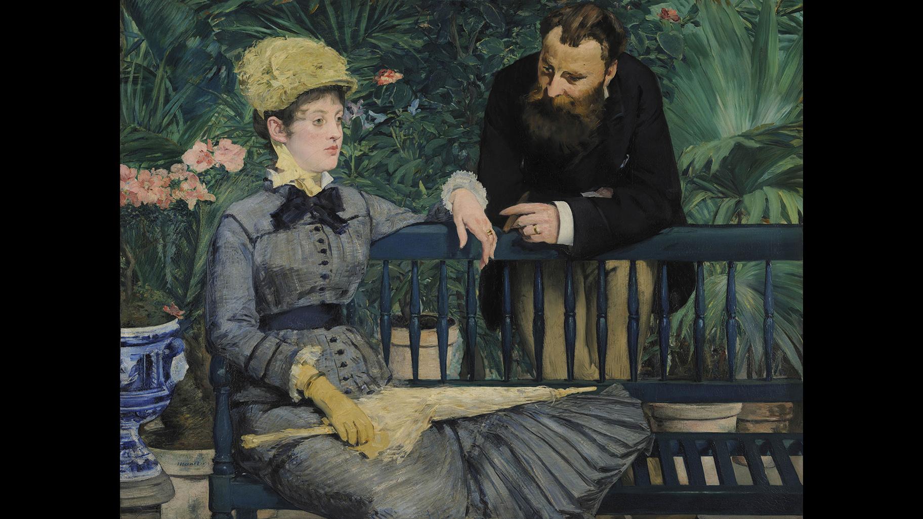 Édouard Manet. “In the Conservatory,” about 1877–79. Staatliche Museen zu Berlin, Nationalgalerie.