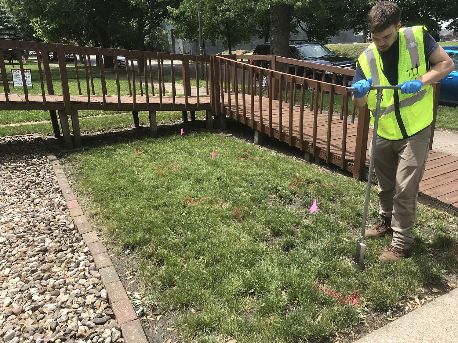 EPA workers began sampling residential yards near S.H. Bell last year to measure levels of manganese, lead and other heavy metals in the soil. (Courtesy U.S. Environmental Protection Agency)