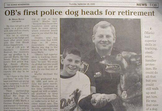 Oak Brook Police K9 Officer Marlo served from 1993-2000. (Randy Mucha)