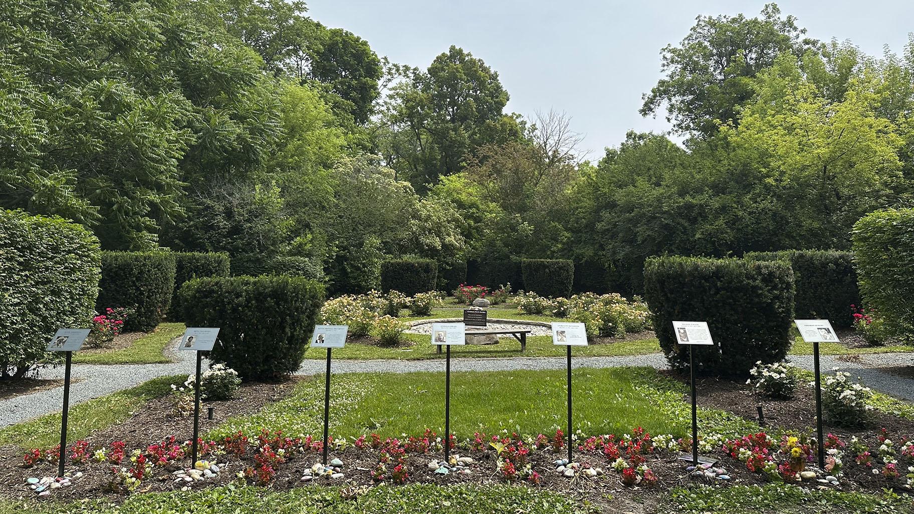 A memorial for the seven people who died in the shooting in this photo taken June 30, 2023 outside Highland Park City Hall. (AP Photo / Roger Schneider)