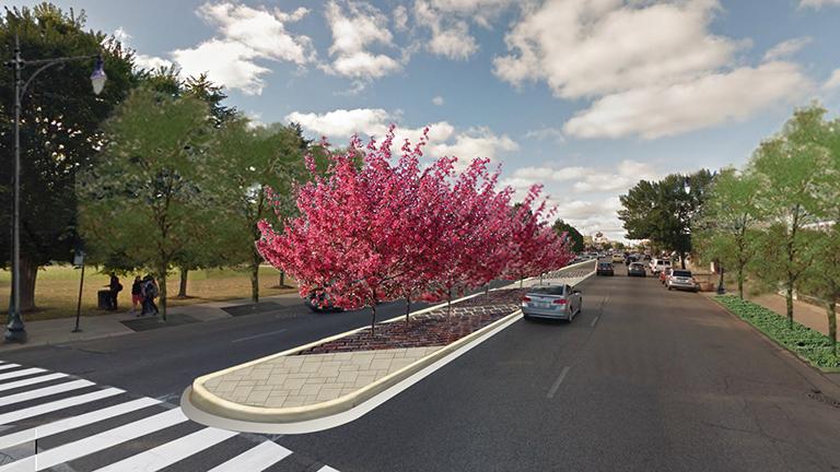 Rendering of what a typical median will look like once the project is completed. (Credit: Chicago Department of Transportation)