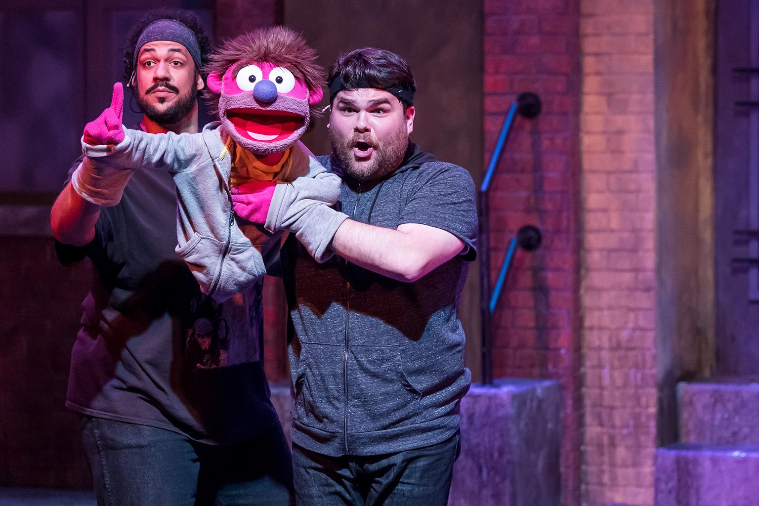 Jonah D. Winston and Dan Smeriglio in “Avenue Q” at Mercury Theater. (Credit: Brett A. Beiner)