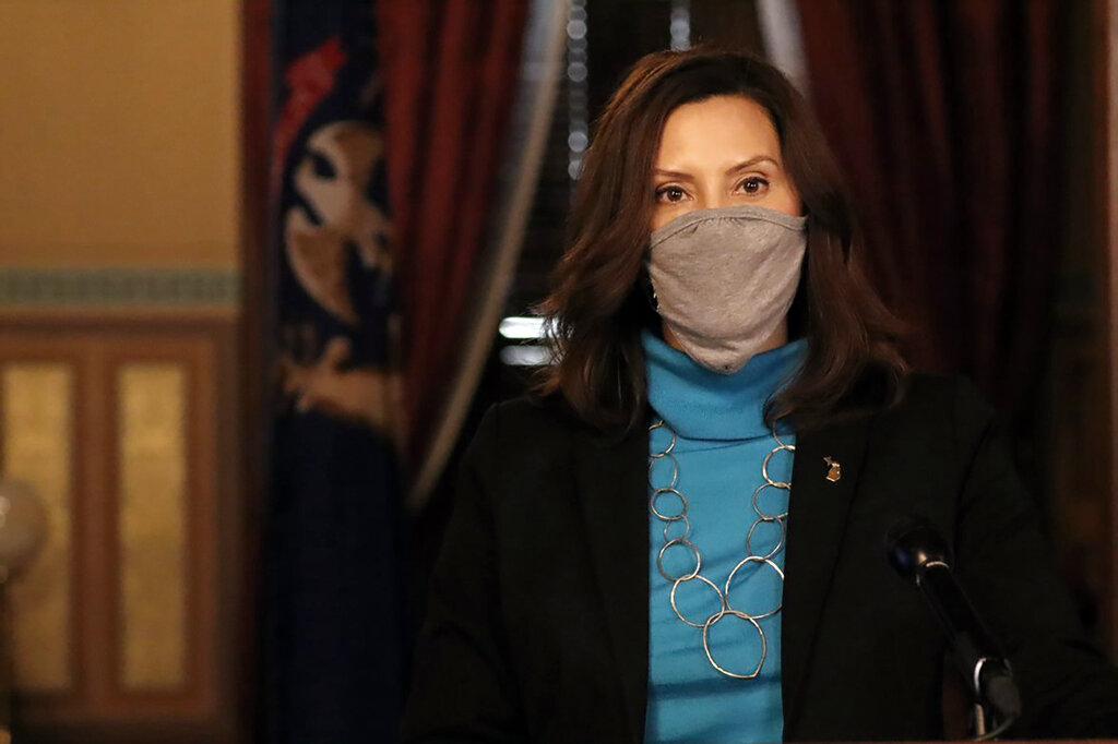 In this Thursday, Nov. 12, 2020, file photo provided by the Michigan Office of the Governor, Gov. Gretchen Whitmer addresses the state during a speech in Lansing, Mich. (Michigan Office of the Governor via AP, File)