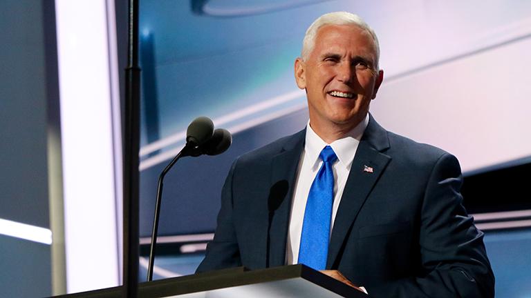 Indiana Gov. Mike Pence accepts the Republican vice presidential nomination on the third day of the RNC. (Evan Garcia / Chicago Tonight)