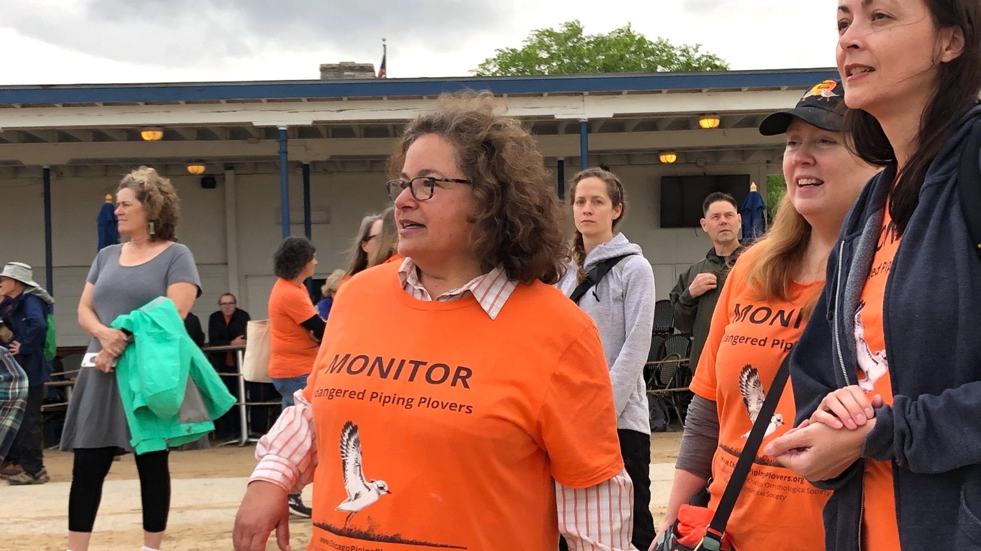 "Plover Mother" Tamima Itani, left, at the memorial for Monty and Rose. (Patty Wetli / WTTW News)