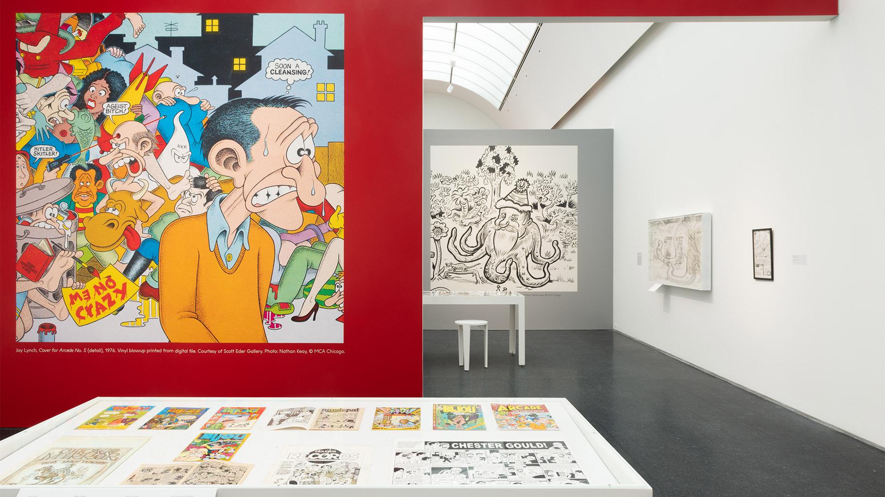 Installation view, Chicago Comics: 1960s to Now is on exhibition June 19 – Oct. 3, 2021. (Credit Nathan Keay /  MCA Chicago)