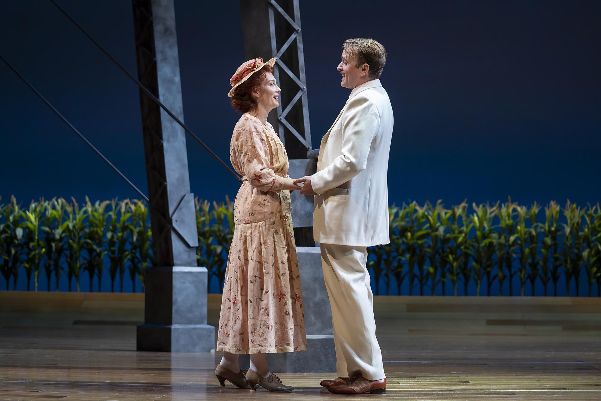 Monica West (Marian Paroo) and Geoff Packard (Harold Hill) in “The Music Man” with music and lyrics by Meredith Willson and a book by Meredith Willson and Franklin Lacey, directed by Mary Zimmerman. (Photo by Liz Lauren)