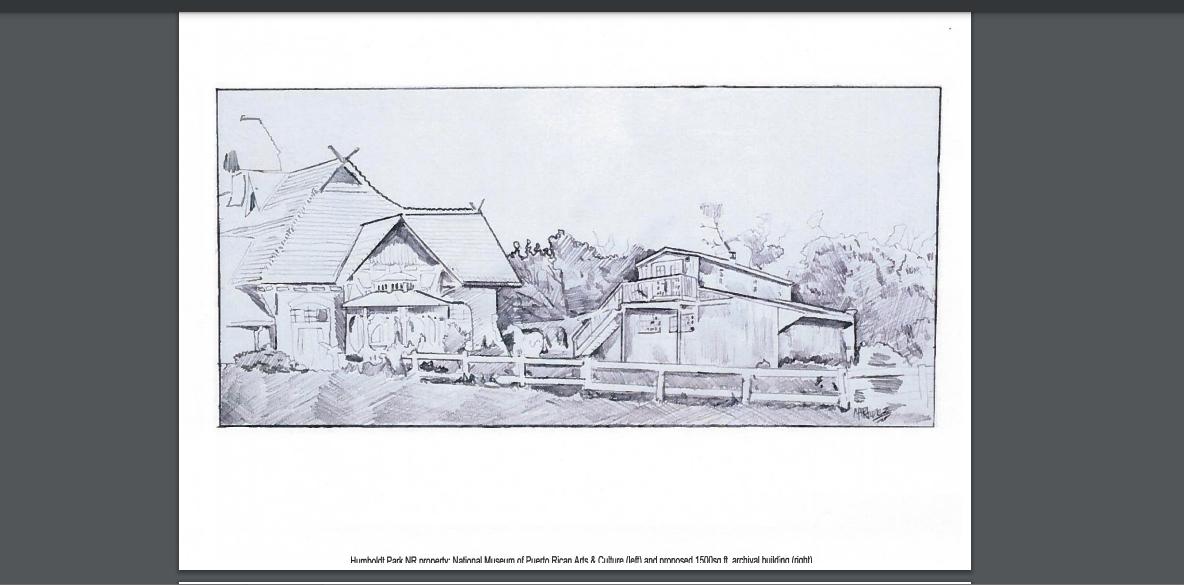 The "back of napkin" sketch of the archive facility (left) provided by the National Museum of Puerto Rican Arts and Culture on a grant application. (Illinois Department of Natural Resources)