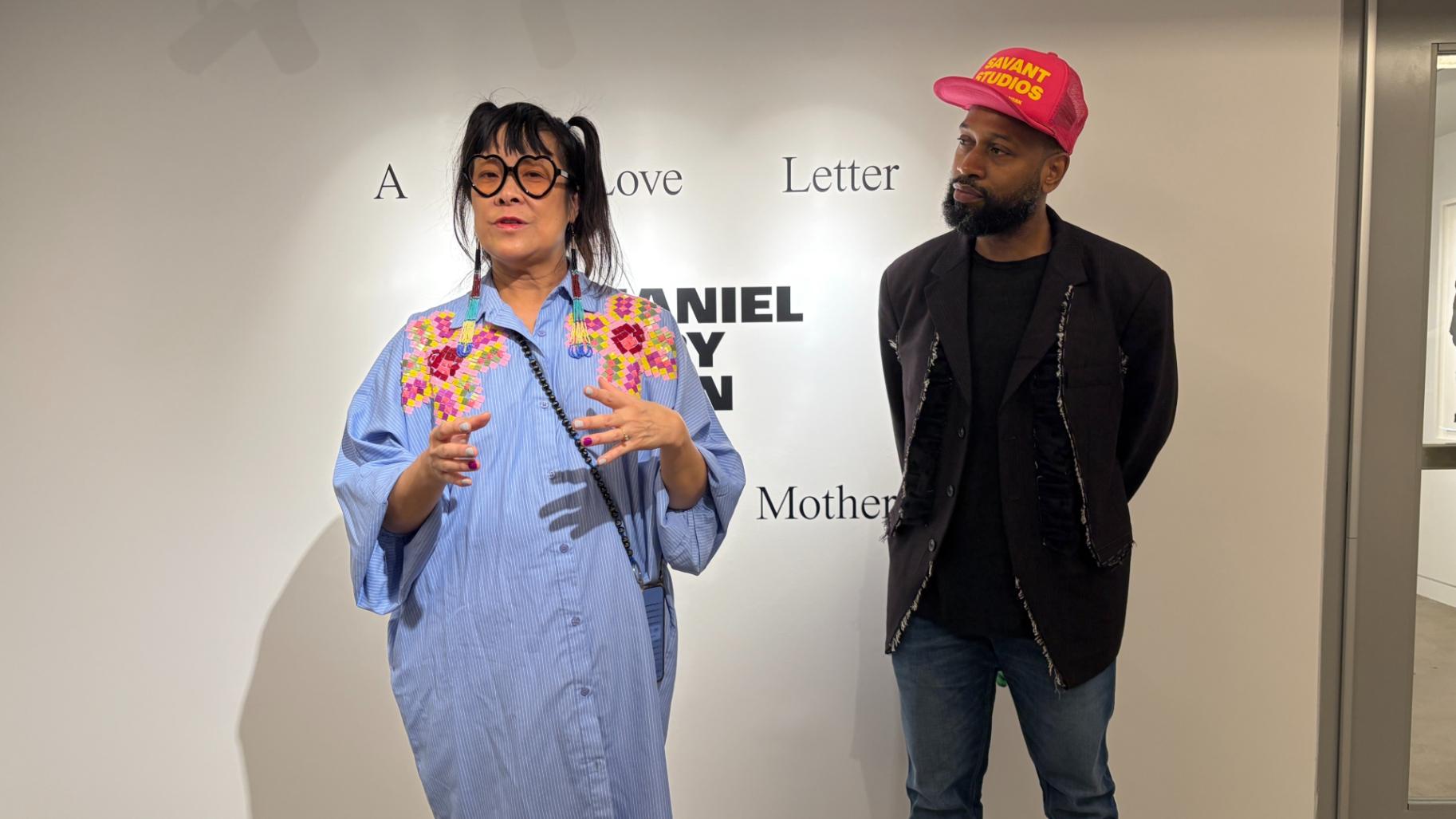 National Public Housing Museum Executive Director Lisa Yun Lee, left, and artist Nathaniel Mary Quinn share remarks during a May 20, 2026, media preview for the exhibit, “Nathaniel Mary Quinn: A Love Letter to My Mother.” (Eunice Alpasan / WTTW News)