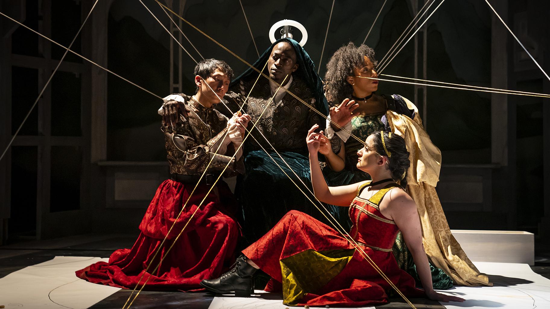 From left to right, Wai Yim, Adeoye, Christiana Clark and Cruz Gonzalez-Cadel in Mary Zimmerman’s “The Notebooks of Leonardo da Vinci.” (Courtesy of Goodman Theatre)