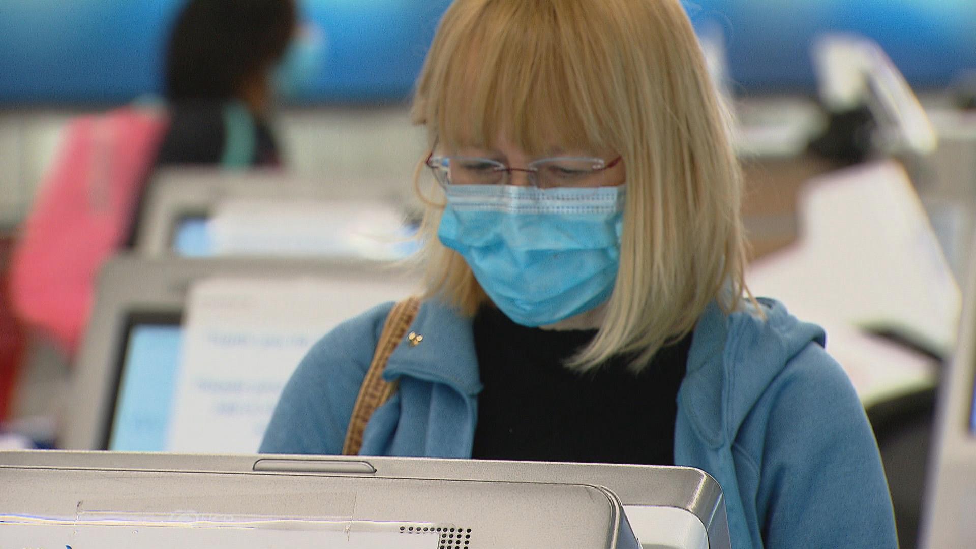 A passenger at O’Hare International Airport on Wednesday, April 29, 2020. (WTTW News)