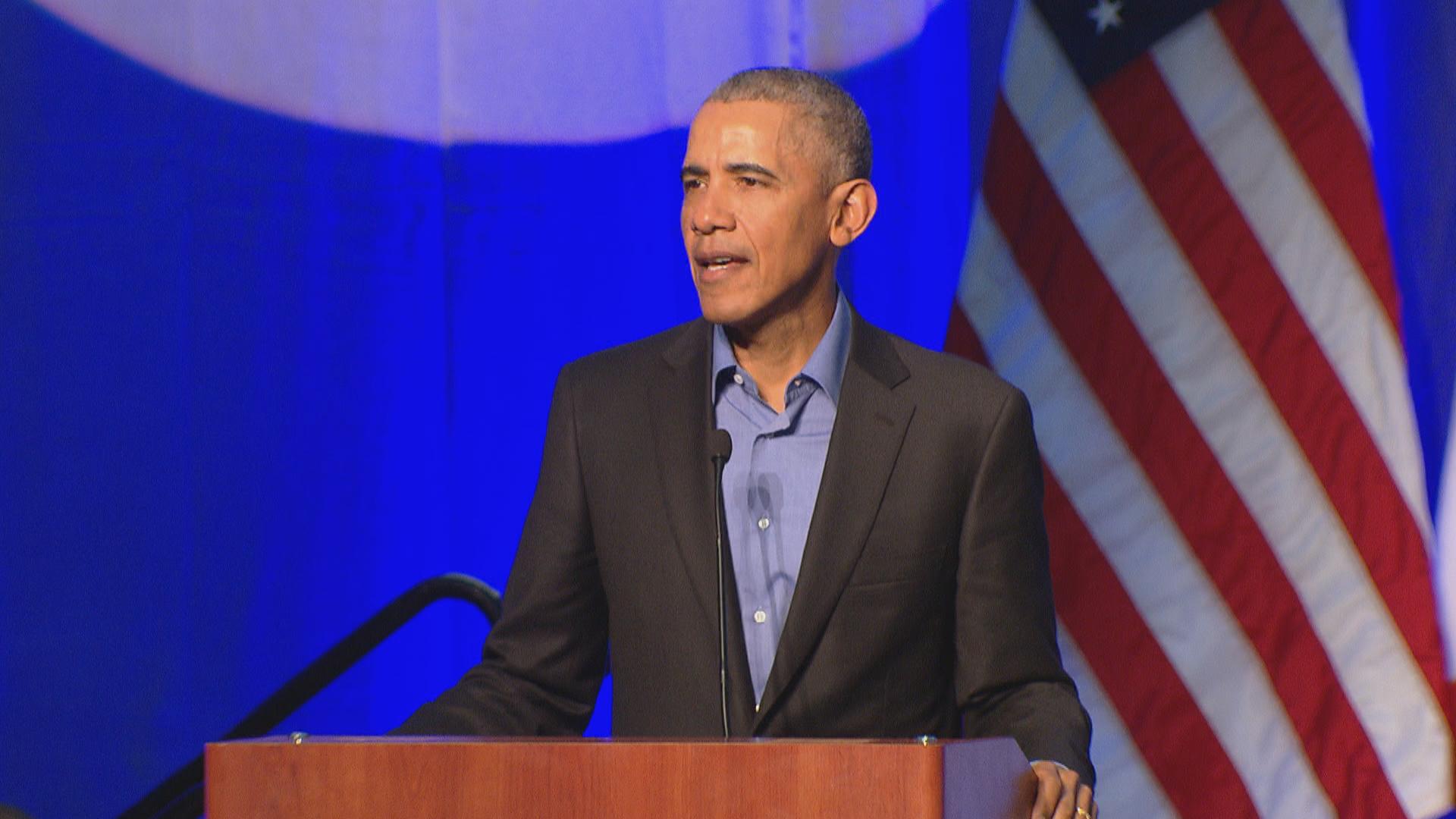 Former President Barack Obama speaks Tuesday during a climate change summit in Chicago. (Chicago Tonight)