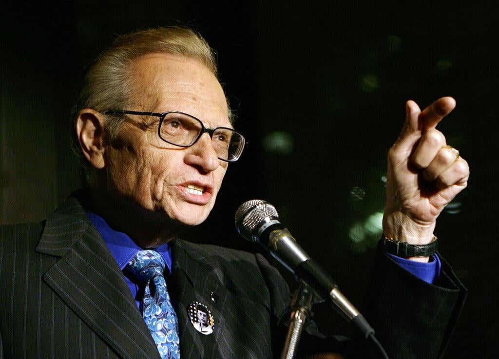In this April 18, 2007 file photo, Larry King speaks to guests at a party held by CNN, celebrating King's fifty years of broadcasting in New York. ( AP Photo / Stuart Ramson, File)