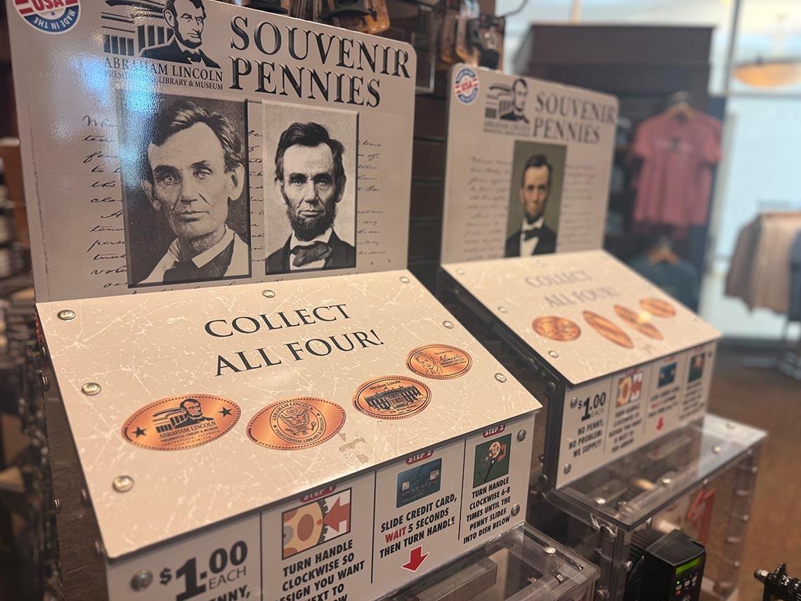 Though the U.S. Mint officially halted penny production in November, the Abraham Lincoln Presidential Museum will continue to sell penny-themed souvenirs in its gift shop. (Erika Tulfo / Medill Illinois News Bureau)