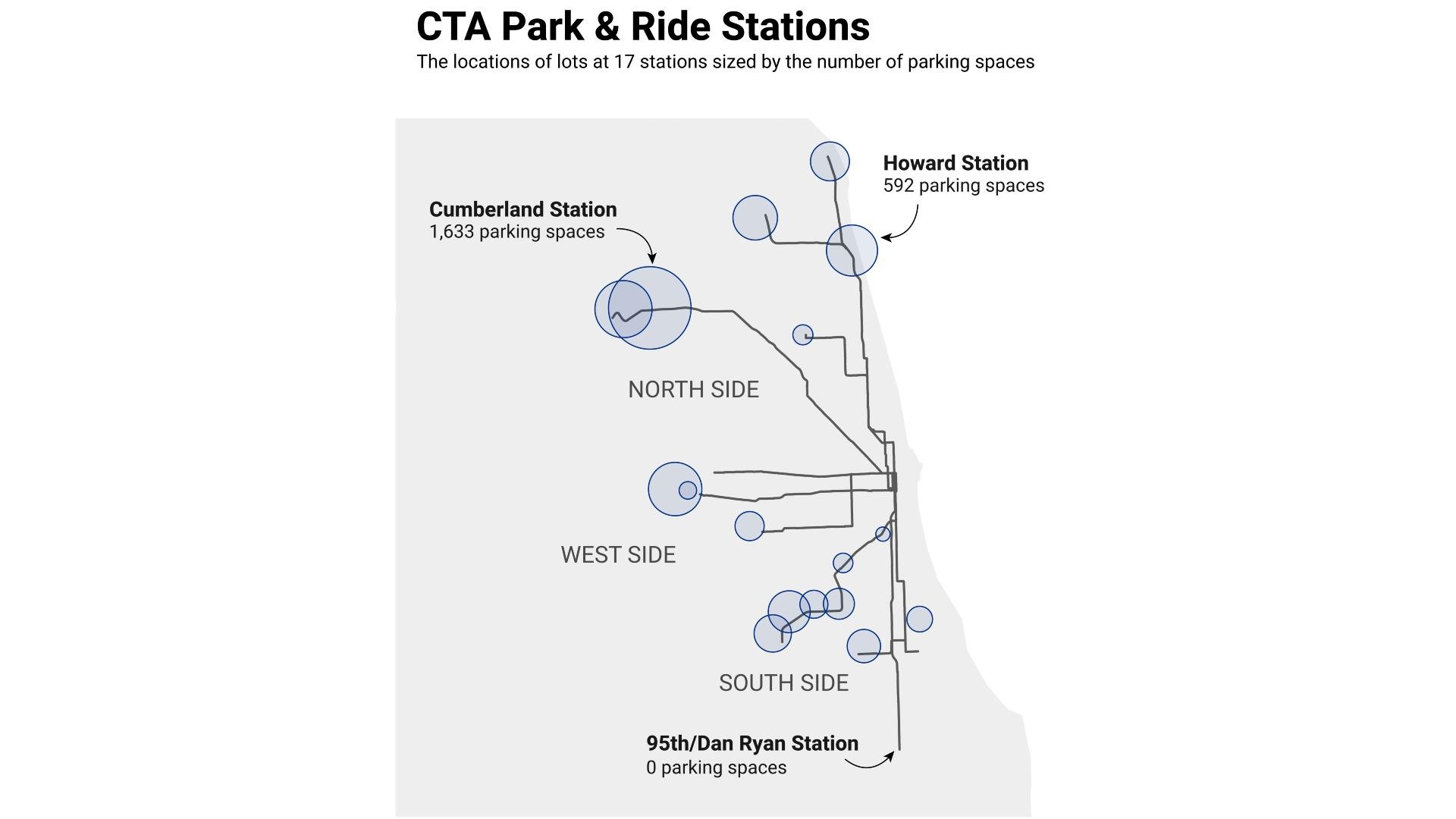A map of Park & Ride locations in Chicago.