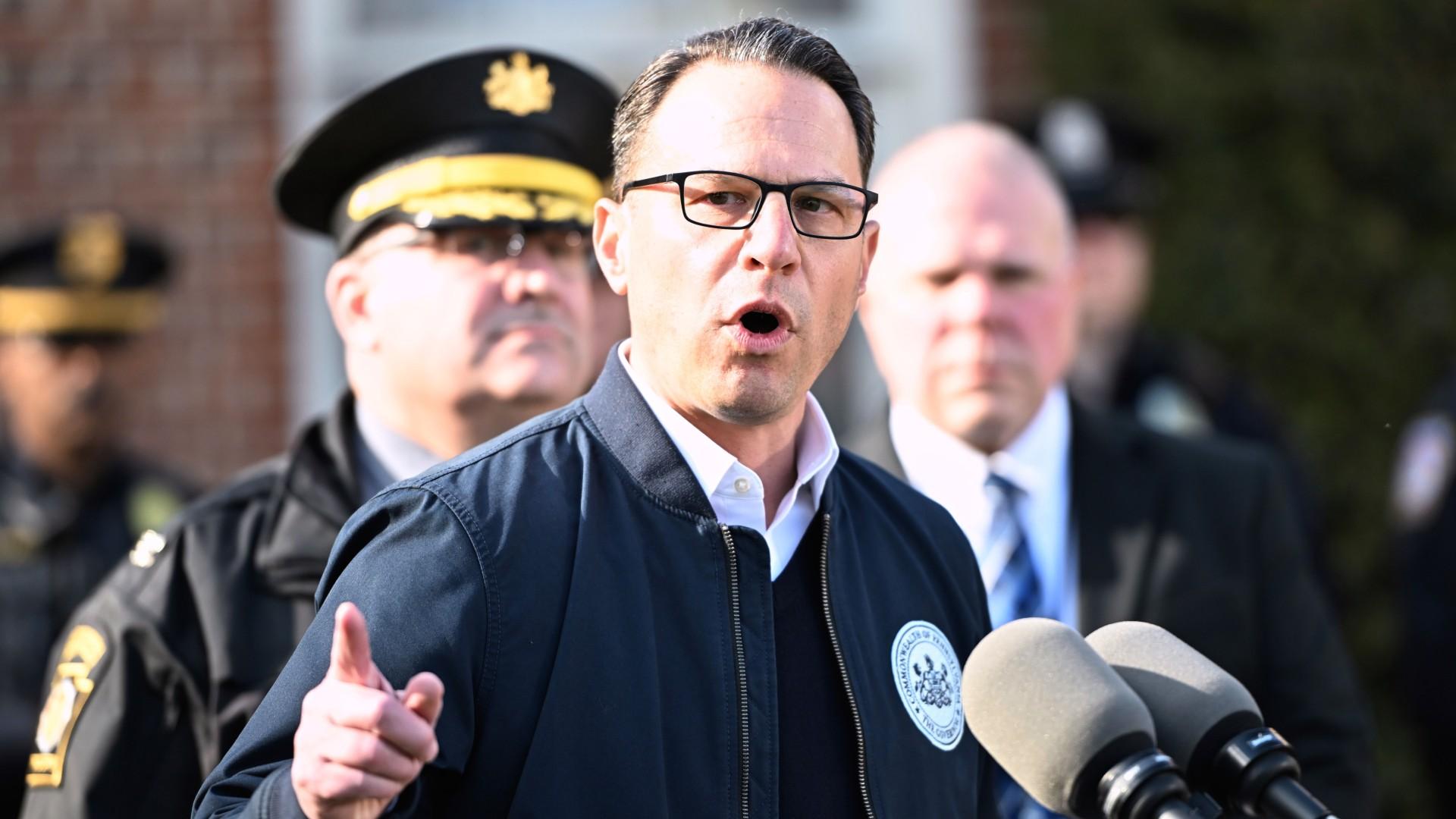 Pennsylvania Gov. Josh Shapiro pauses during a news conference at the governor's official residence discussing the alleged arson that forced him, his family and guests to flee in the middle of the night on the Jewish holiday of Passover, Sunday, Apr. 13, 2025, in Harrisburg, Pa. (AP Photo / Marc Levy)