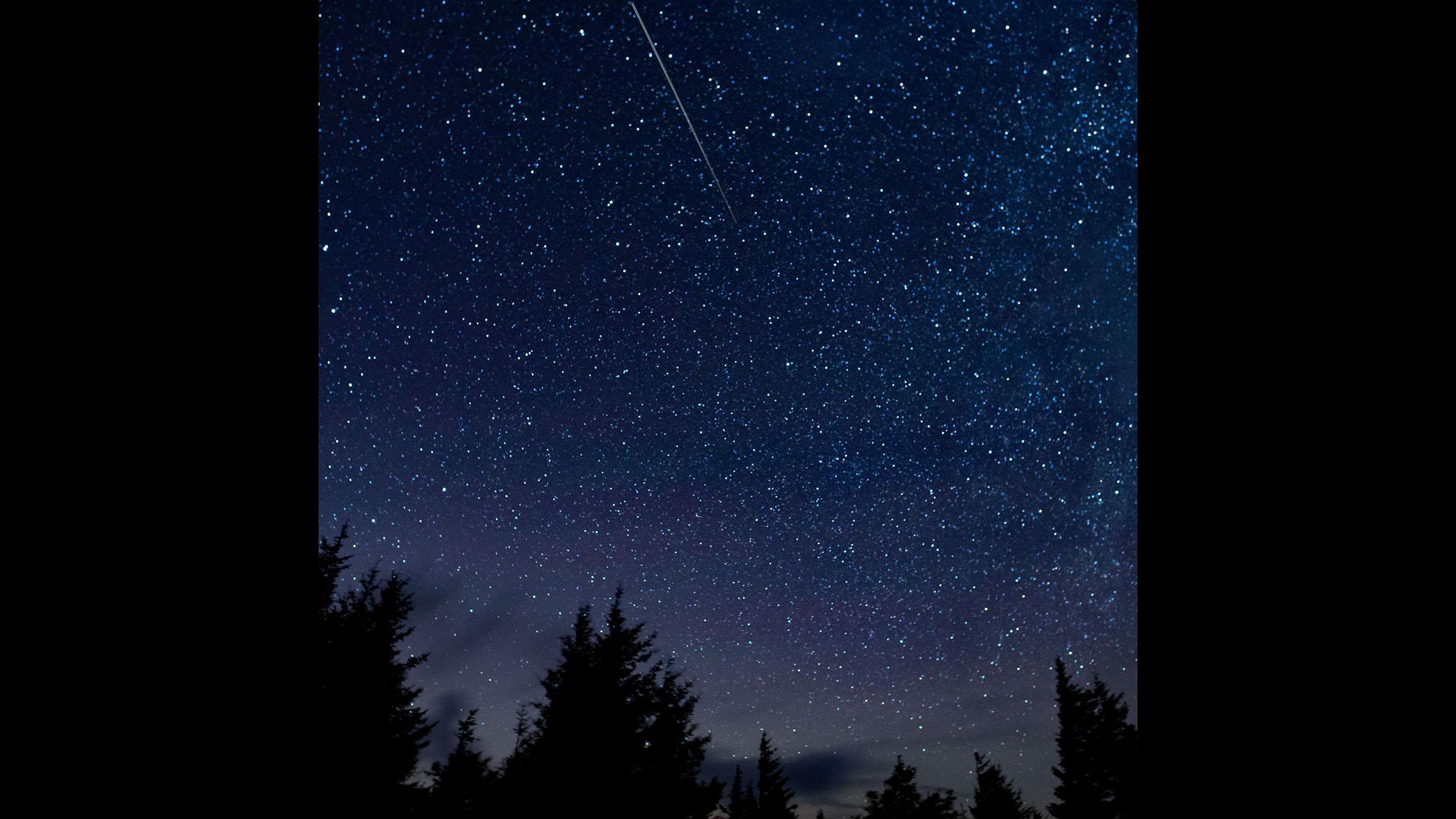 In this 30-second exposure, a meteor streaks across the sky during the annual Perseid meteor shower on Thursday, Aug. 13, 2015, in Spruce Knob, West Virginia. (NASA / Bill Ingalls)