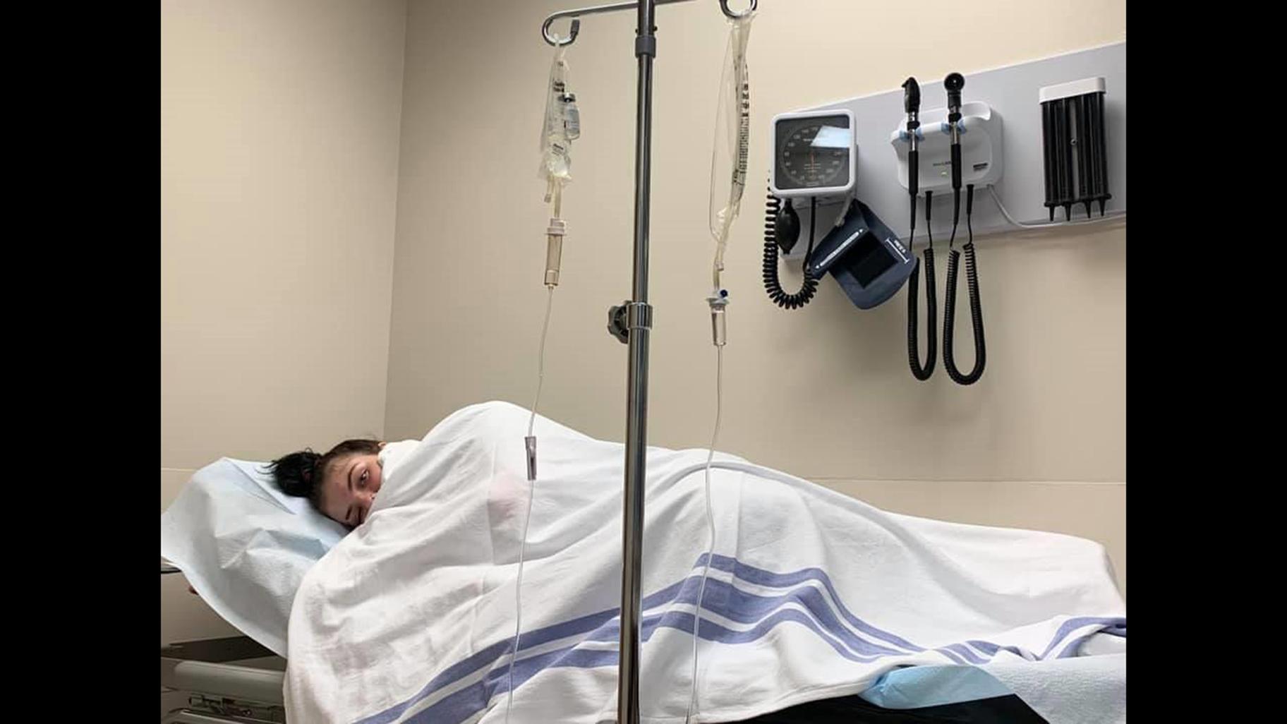 Piper Johnson, 18, is treated in the hospital for a vaping-related respiratory illness. (Photo courtesy of the Johnson family)