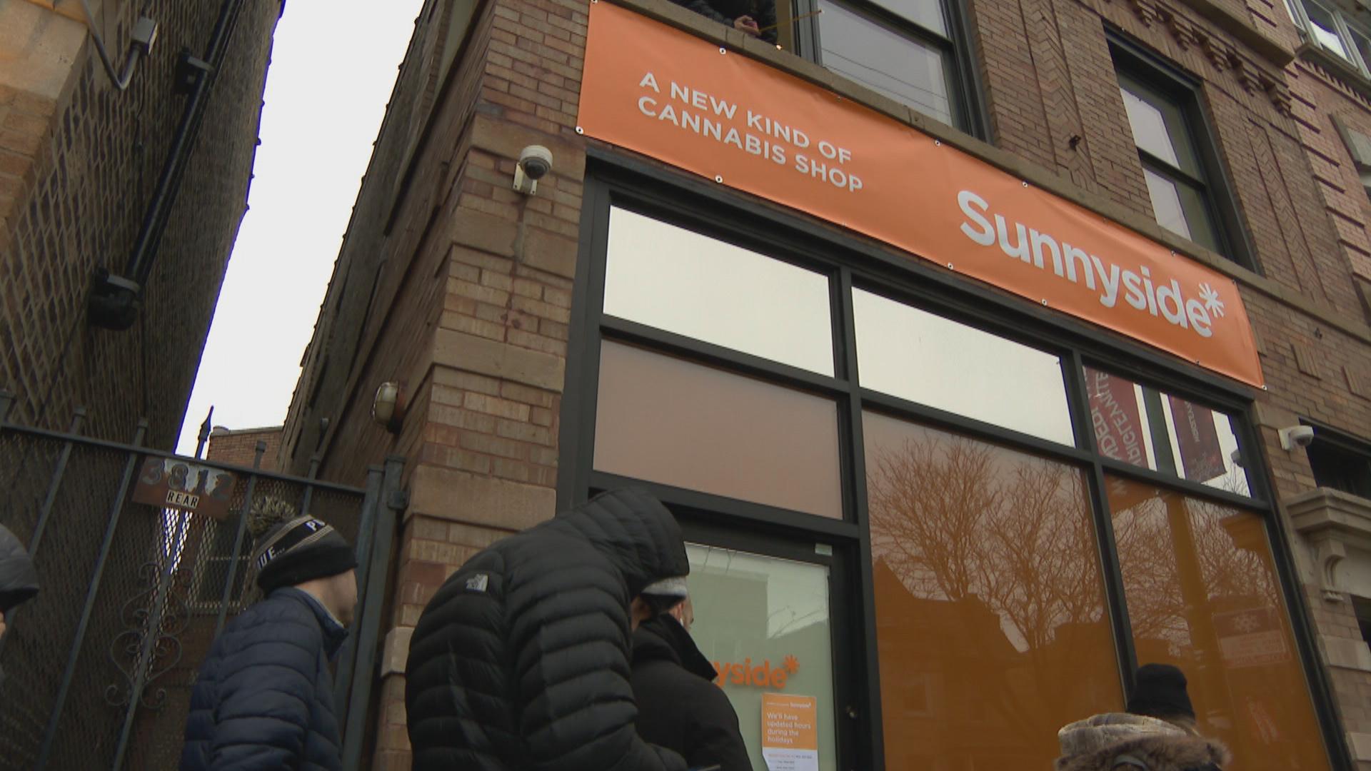 In Lakeview, workers were busy putting the finishing touches on the Sunnyside dispensary just two days before recreational marijuana becomes legal in Illinois. (WTTW News)