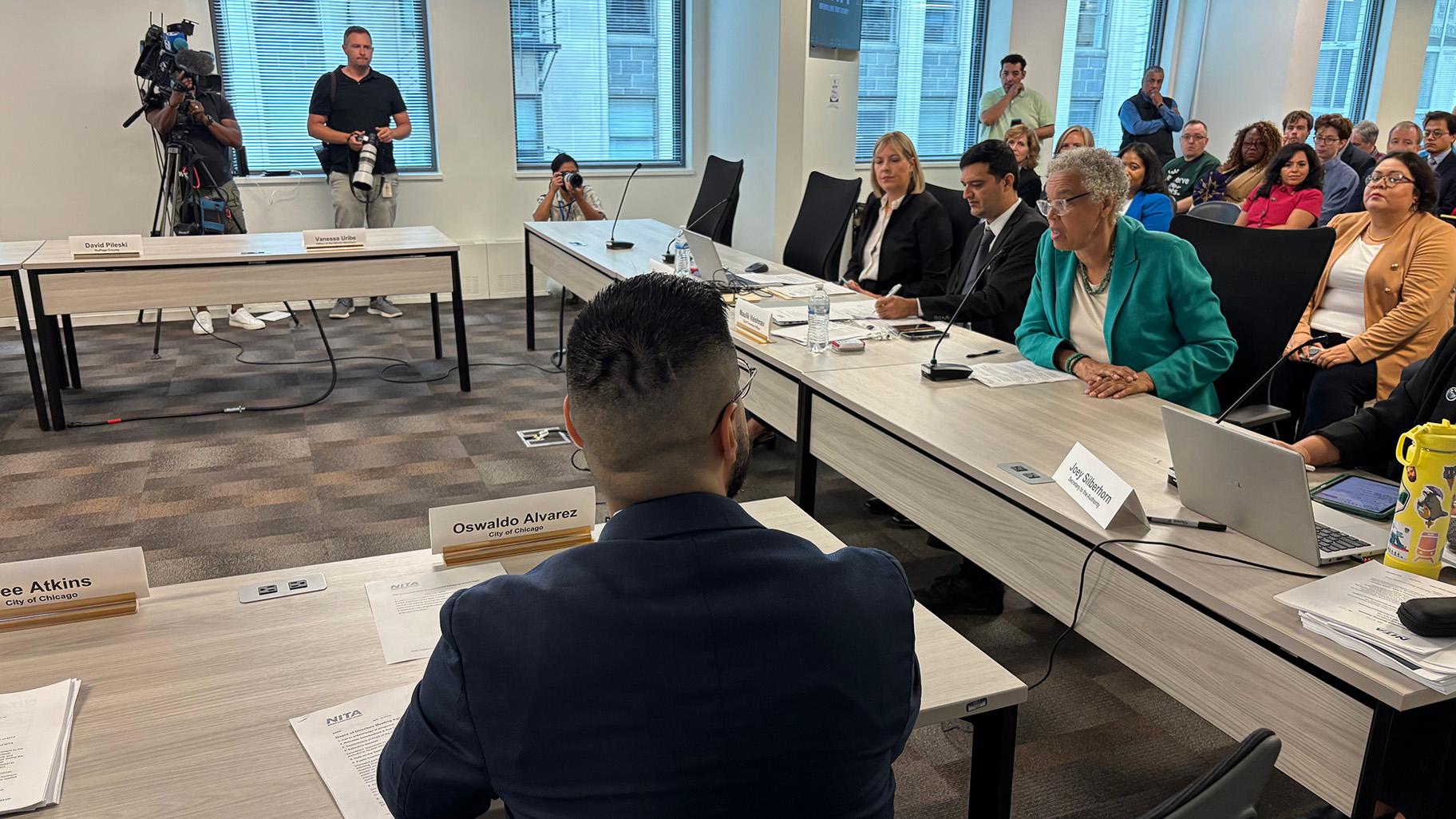 Cook County Board President Toni Preckwinkle addresses the Northern Illinois Transit Authority board of directors at its first meeting on Sept. 10, 2026, in Chicago. (Nick Blumberg / WTTW News)