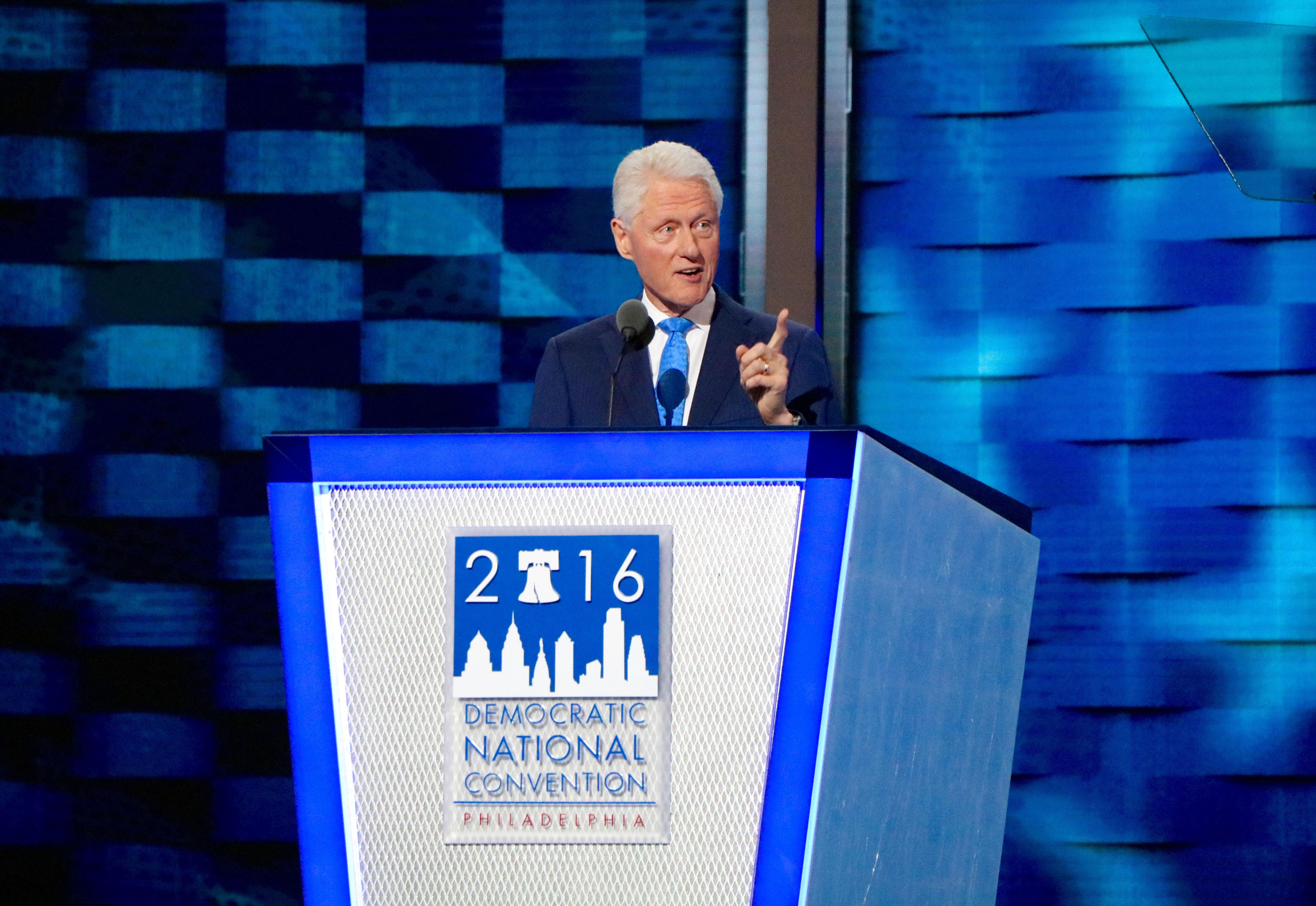 Former President Bill Clinton speaks on July 26 at the 2016 Democratic National Convention. Clinton recounted the story of meeting his wife, Democratic presidential nominee Hillary Clinton, and exalted her as a "change maker." (Evan Garcia / Chicago Tonight)