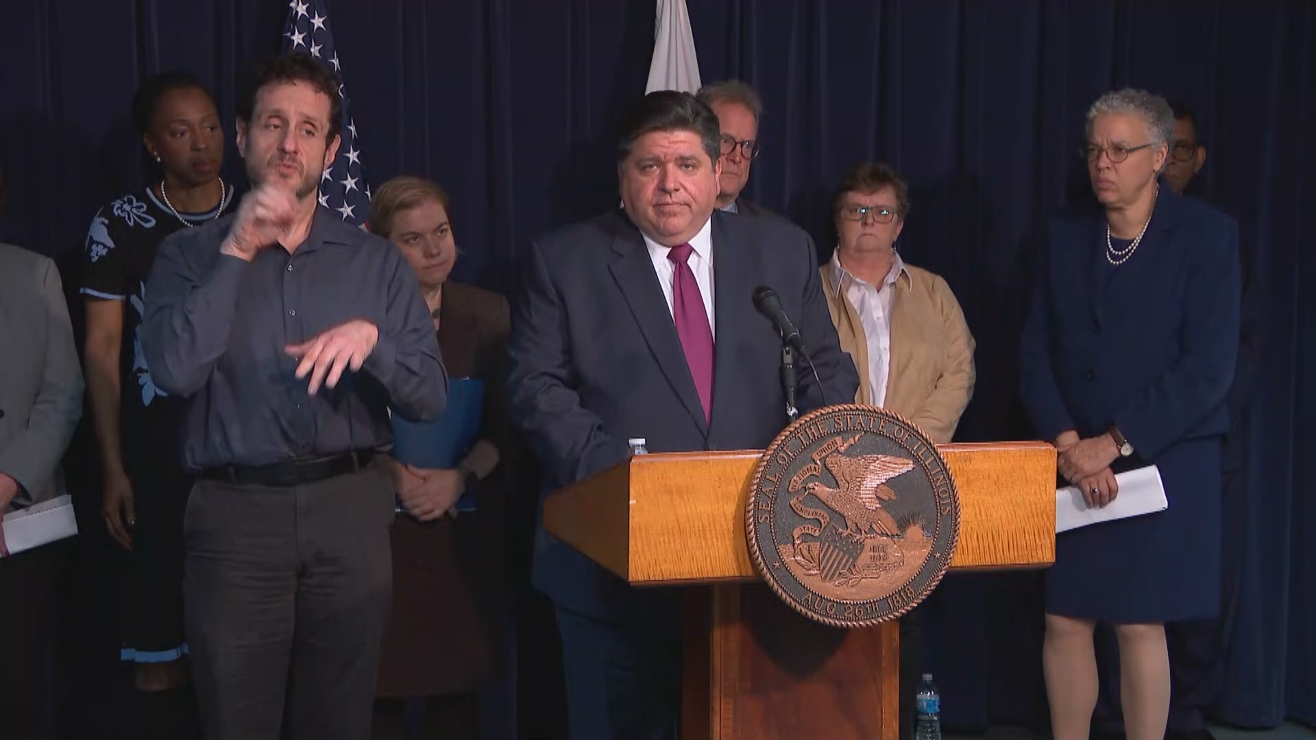 Gov. J.B. Pritzker talks Monday, March 9, 2020 about the novel coronavirus at a press conference. (WTTW News) 