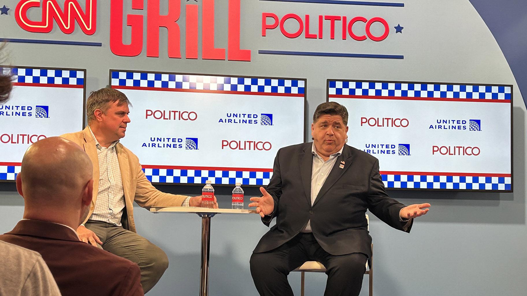 Gov. J.B. Pritzker is interviewed at the CNN/Politico Grill at the DNC on Aug. 20, 2024. (Blair Paddock / WTTW News)