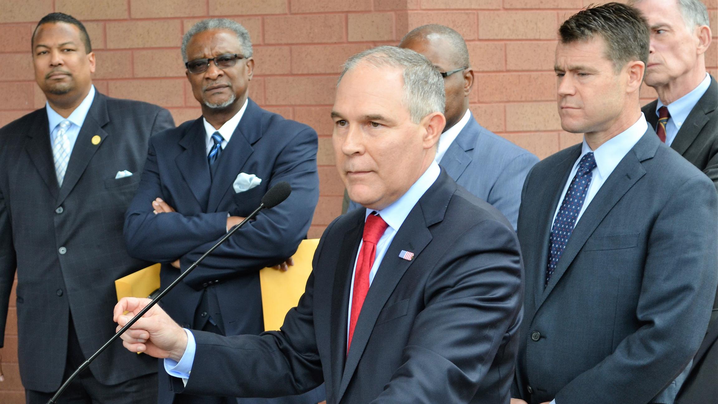 EPA Administrator Scott Pruitt speaks April 19 after meeting with residents of East Chicago’s lead-contaminated neighborhoods. (Alex Ruppenthal / Chicago Tonight)