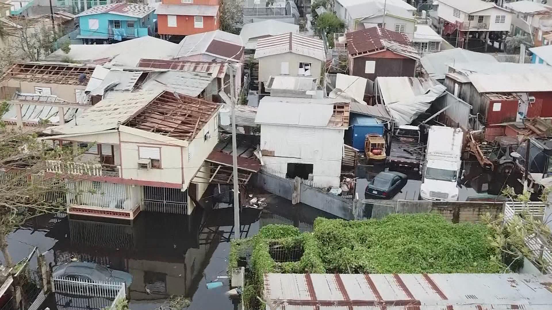 An overhead view of Puerto Rico in late September, following damage caused by Hurricane Maria.