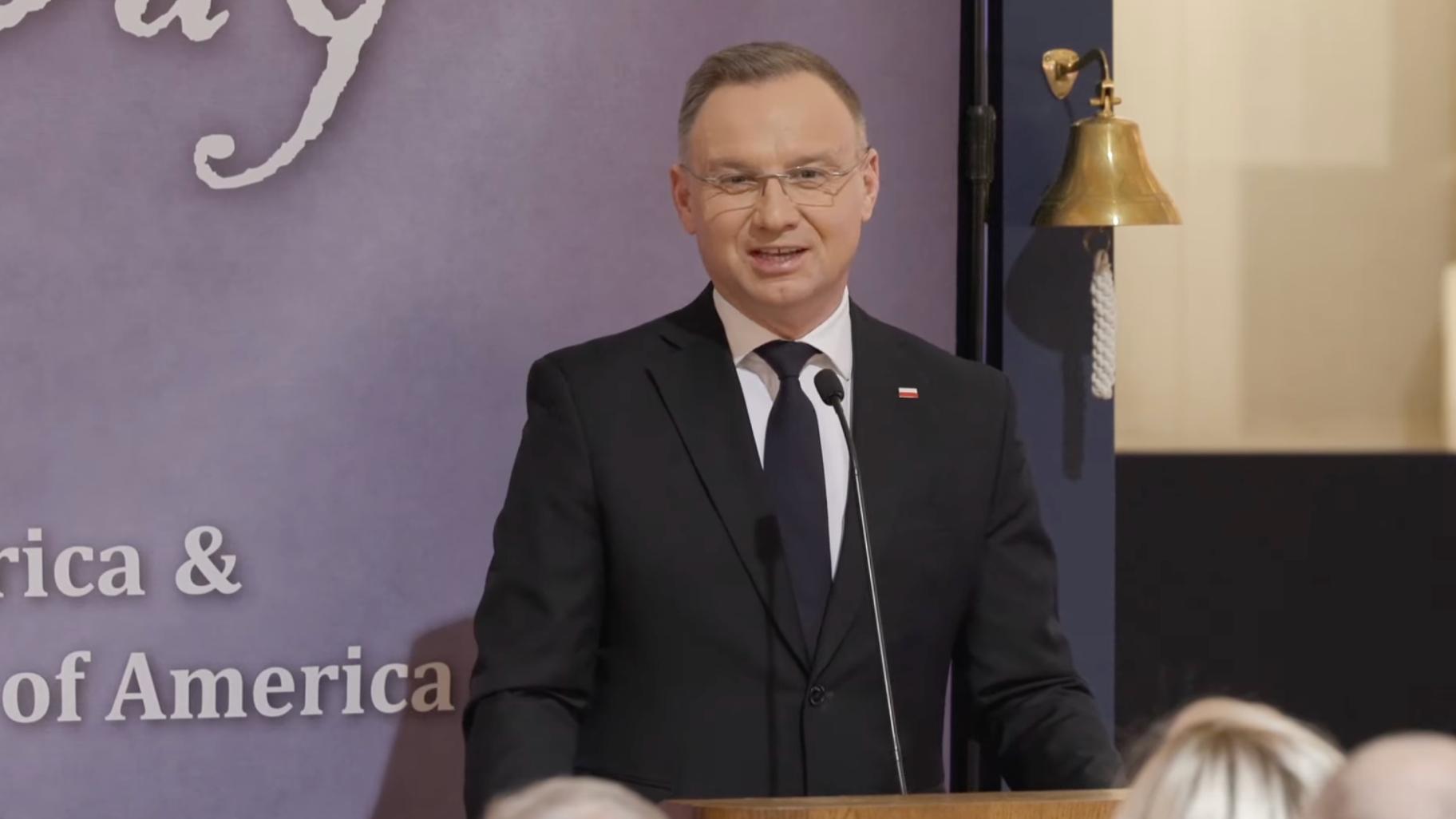 Poland President Andrzej Duda speaks during a Pulaski Day celebration at the Polish Museum of America in West Town on March 3, 2025. (Courtesy of Polish Museum of America live stream)