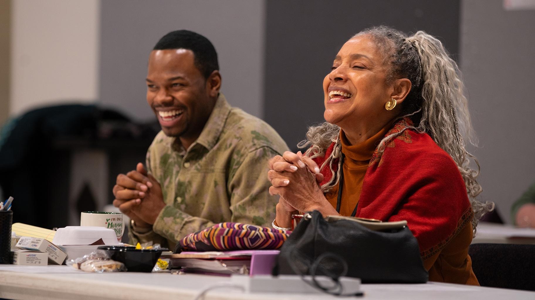 (left to right) Associate director Tyrone Phillips and director Phylicia Rashad in rehearsal for Steppenwolf Theatre’s world premiere of “Purpose.” (Joel Moorman)