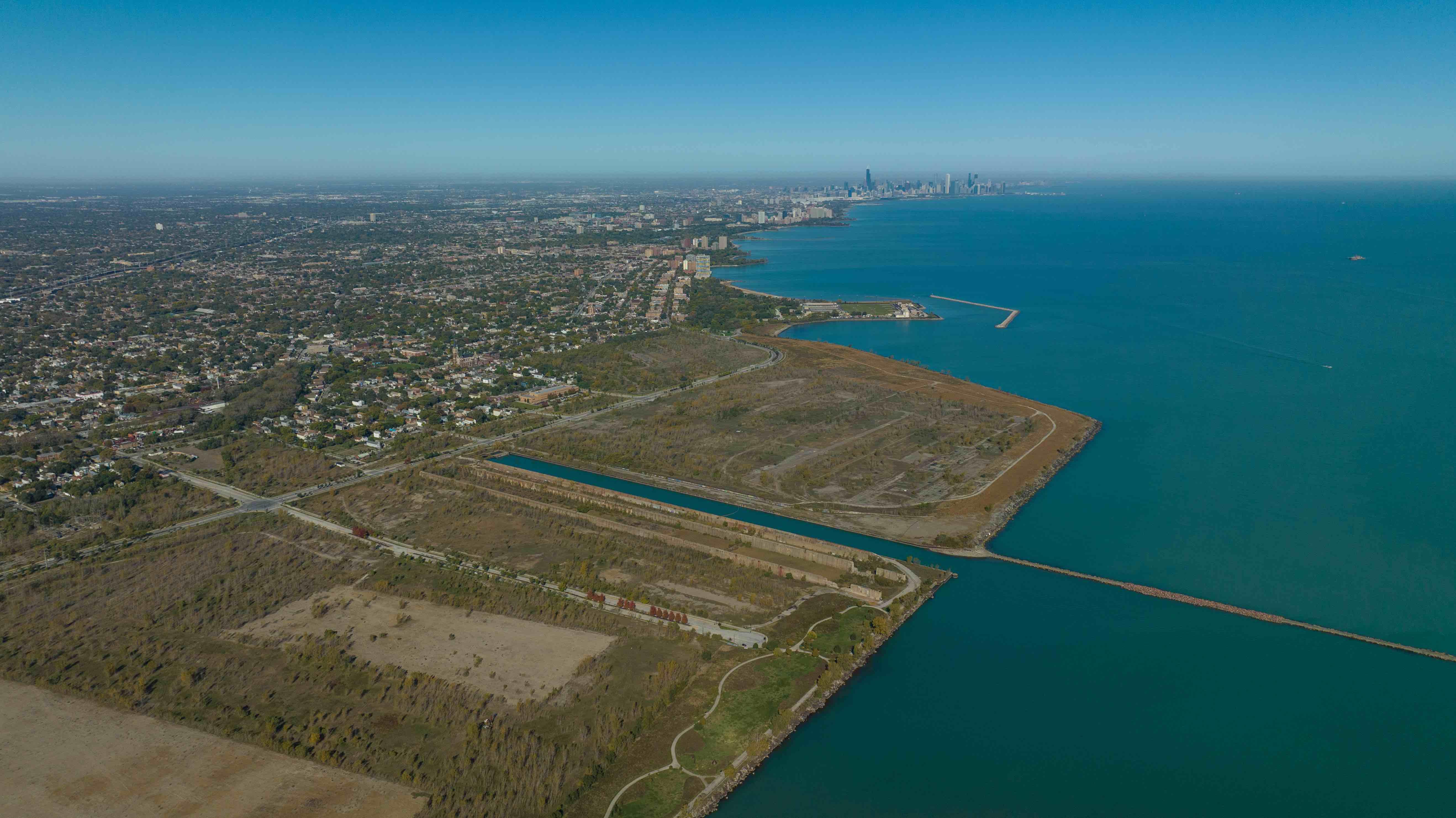A drone’s eye view of the former U.S. Steel South Works site in its current state. (Courtesy Related Midwest)
