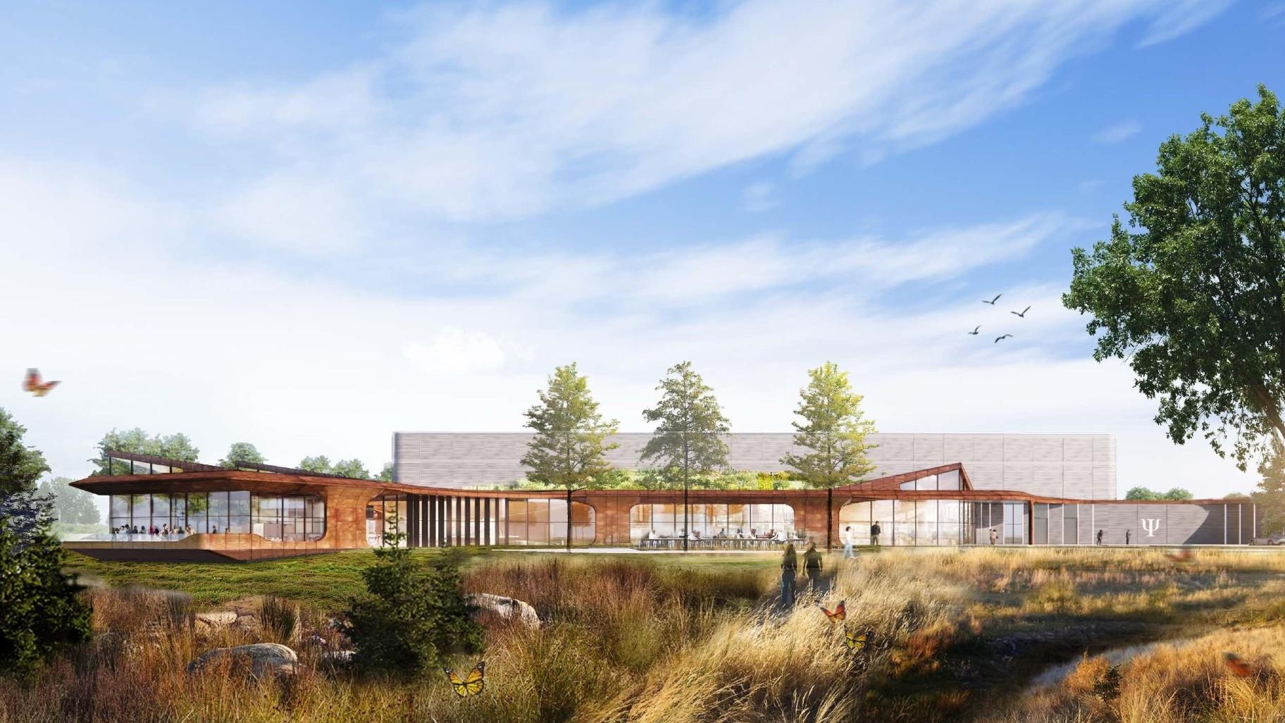 A rendering of the bird- and pollinator-friendly habitat developers say will be part of the quantum campus. (Courtesy of Related Midwest, CRG, Clayco, Lamar Johnson Collaborative)