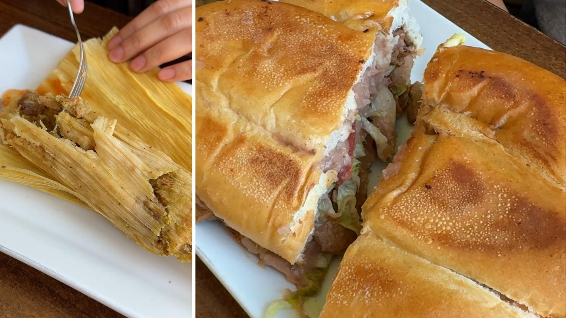 Tamale and Asada de Soya Torta at Quesadilla La Reina del Sur (Nicole Cardos / WTTW News)