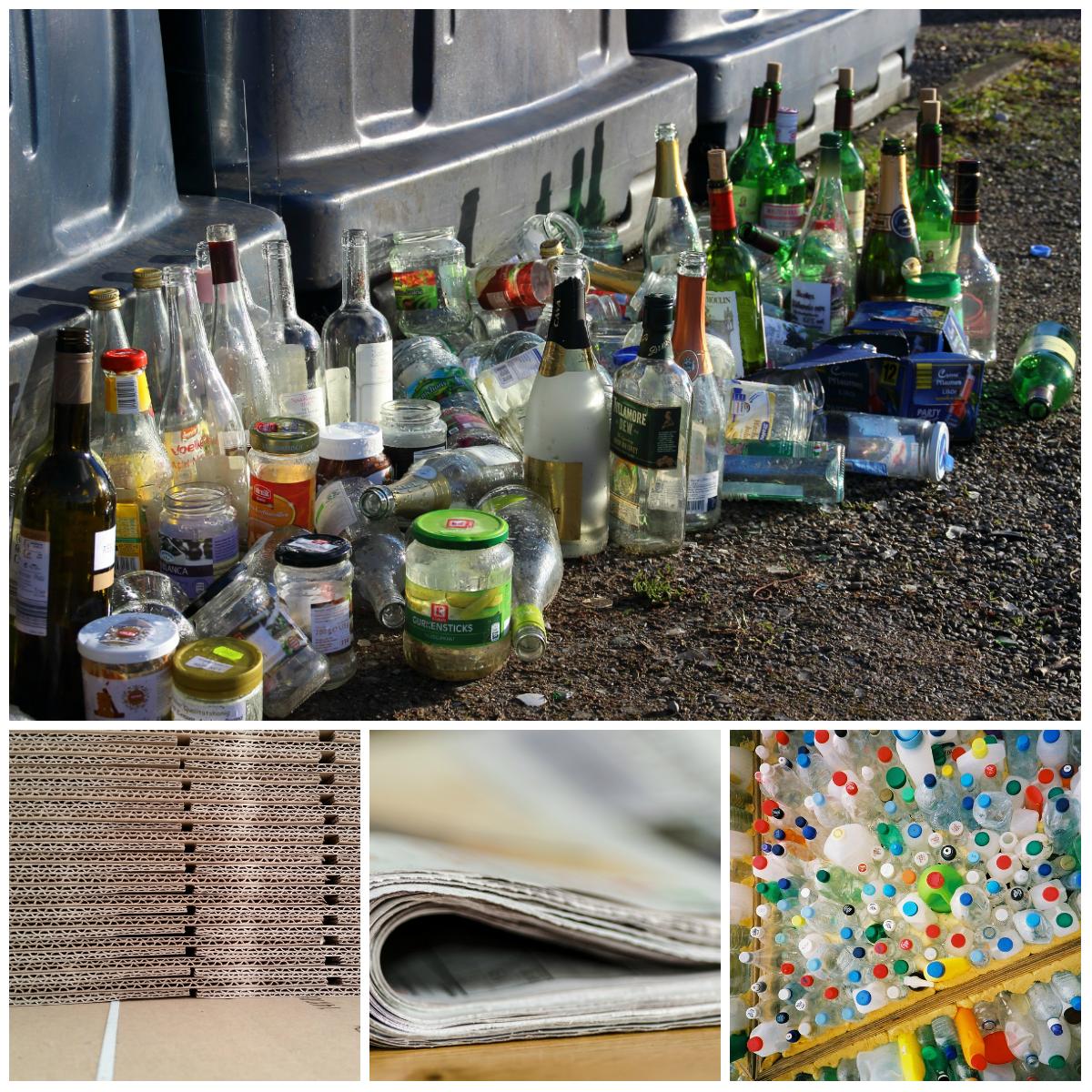 Glass, flattened cardboard, paper and plastic bottles are among the items that can be recycled.