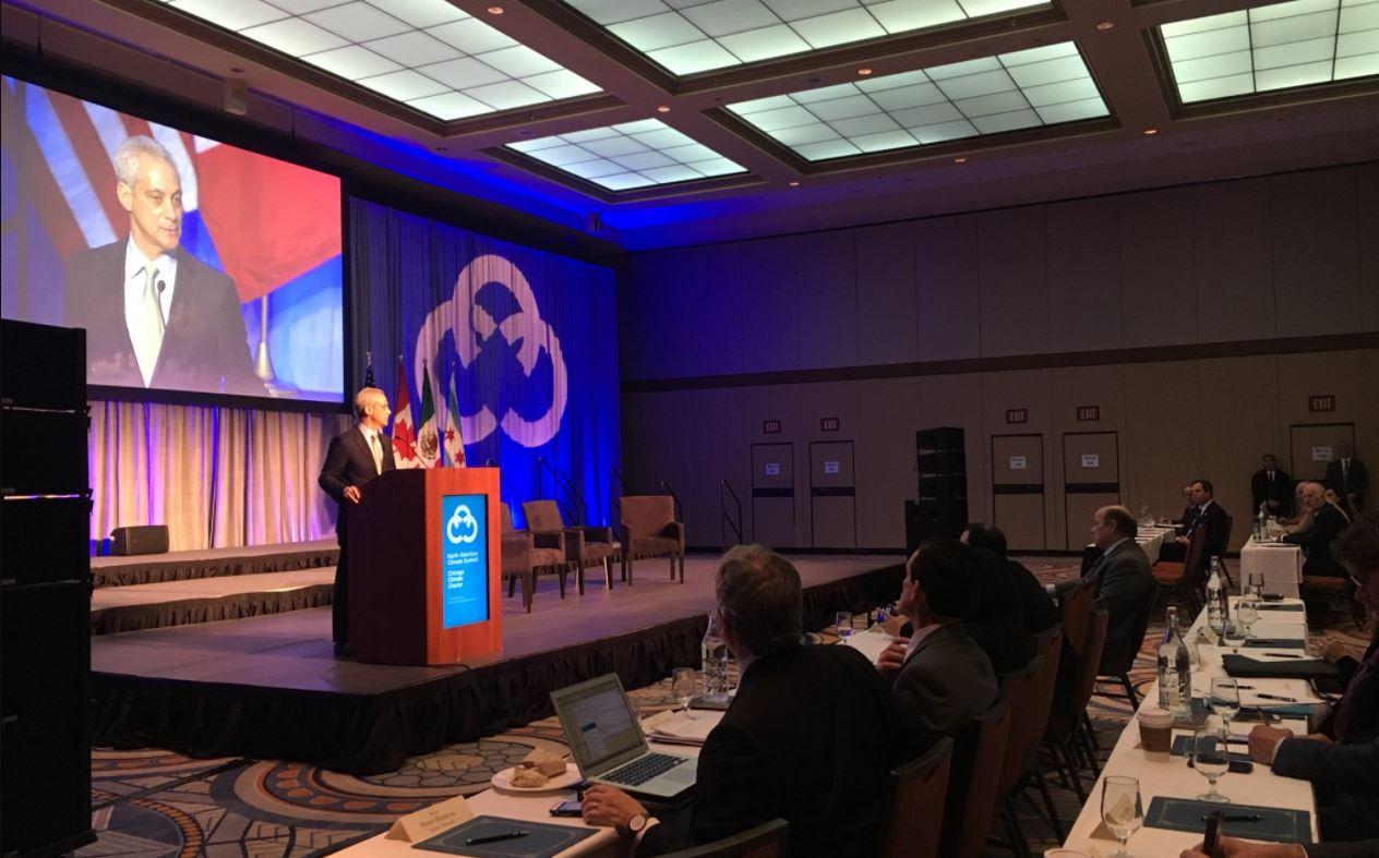 Mayor Rahm Emanuel speaks during a climate change summit Tuesday in Chicago. (Courtesy City of Chicago)