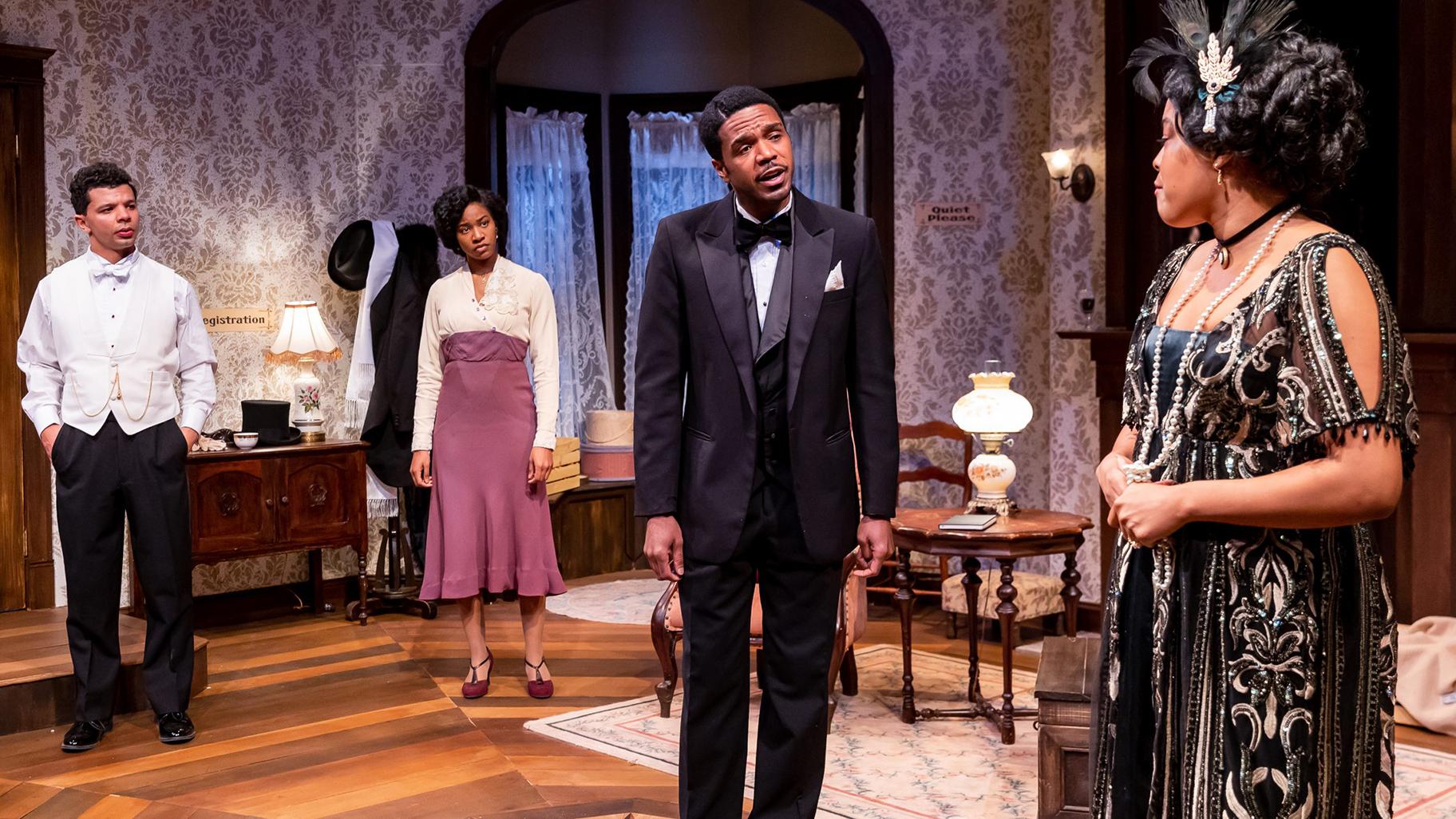 Black Victorians Franklin (Xavier Edward King, from left), Janet (Jaye Ladymore), Marcus (Travis Delgado), and Annelle (Ayanna Bria Bakari) discuss the state of their world in 1919 in Tyla Abercrumbie’s new play “Relentless.” (Brett Beiner Photography)