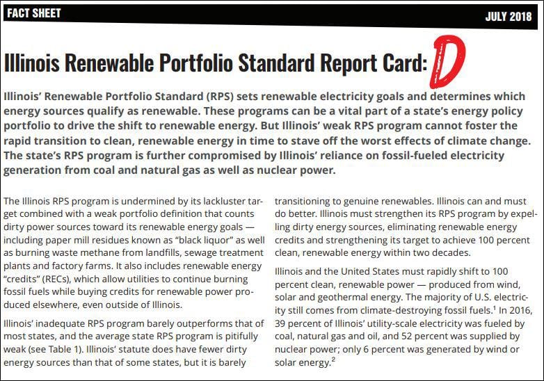 A new report gives Illinois a "D" grade for its renewable energy program. (Courtesy Food & Water Watch)