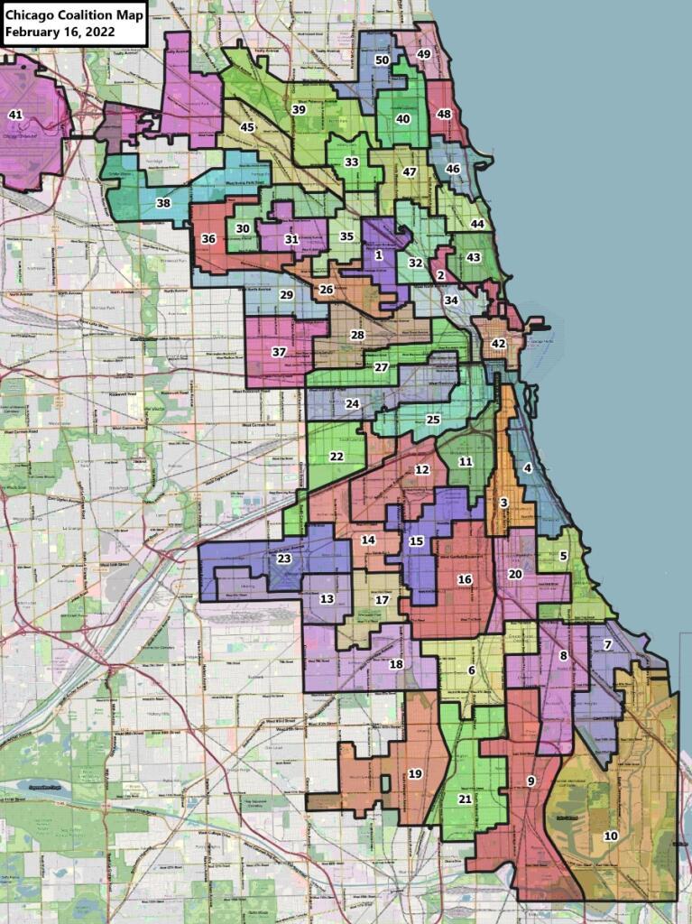 A proposed Chicago Ward Map endorsed by the Chicago City Council's Latino Caucus and Change Illinois. [Provided]
