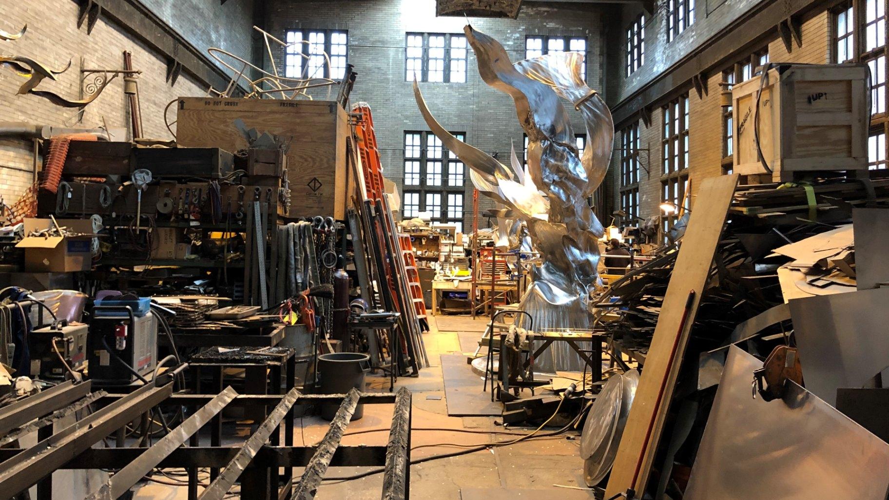 Richard Hunt’s studio is pictured in June 2021. (Marc Vitali / WTTW News)