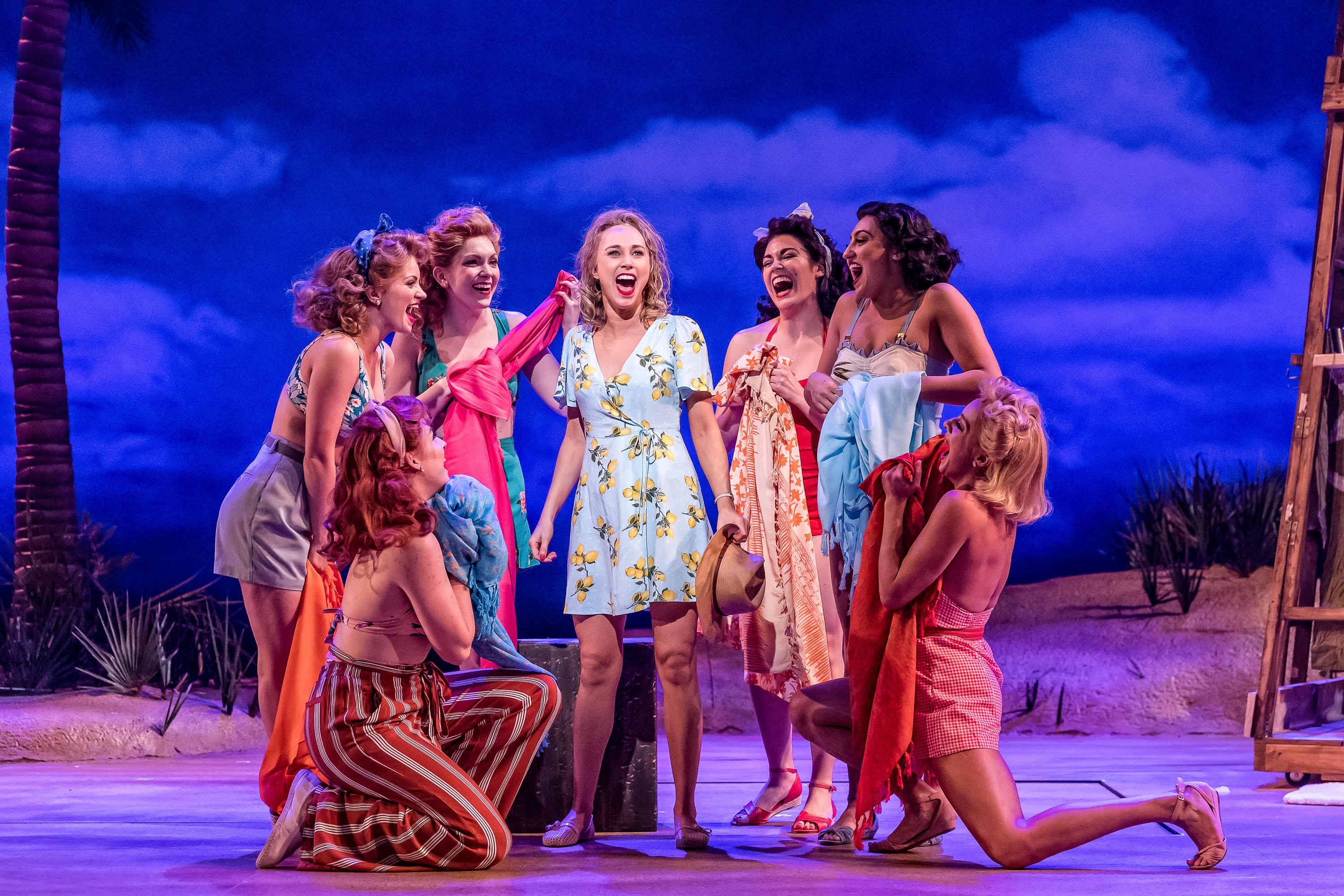 Samantha Hill, center, as Nellie in “South Pacific” at Drury Lane Oakbrook Theatre. (Photo by Brett Beiner)