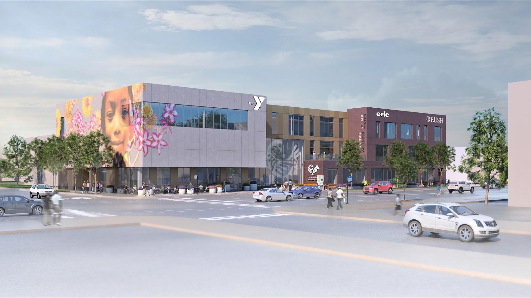 A building rendering of which Sankofa Wellness Center, which is slated to be complete by the end of 2025. The wellness center will offer health services, workforce development, fitness services, youth and teen programming and drop-in childcare. (Courtesy of Moody Nolan and THIRD ENTITY)