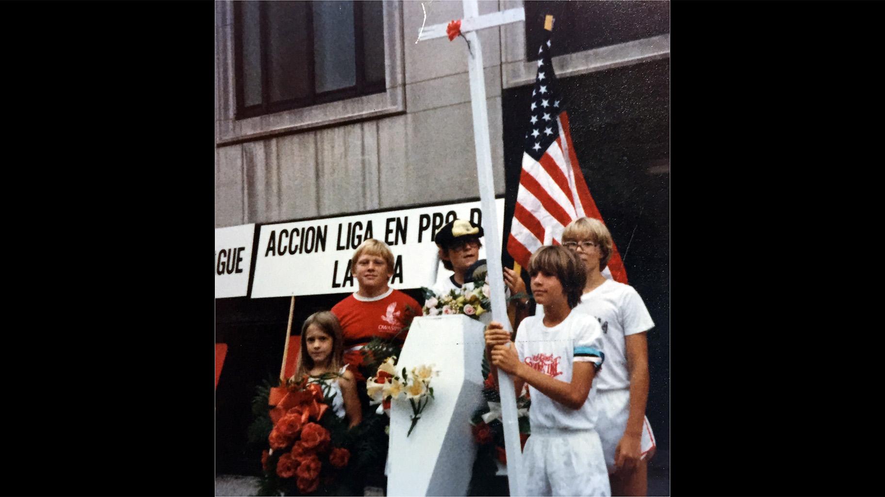 Eric Scheidler (center) attends an anti-abortion protest in 1980. (Courtesy of Eric Scheidler)