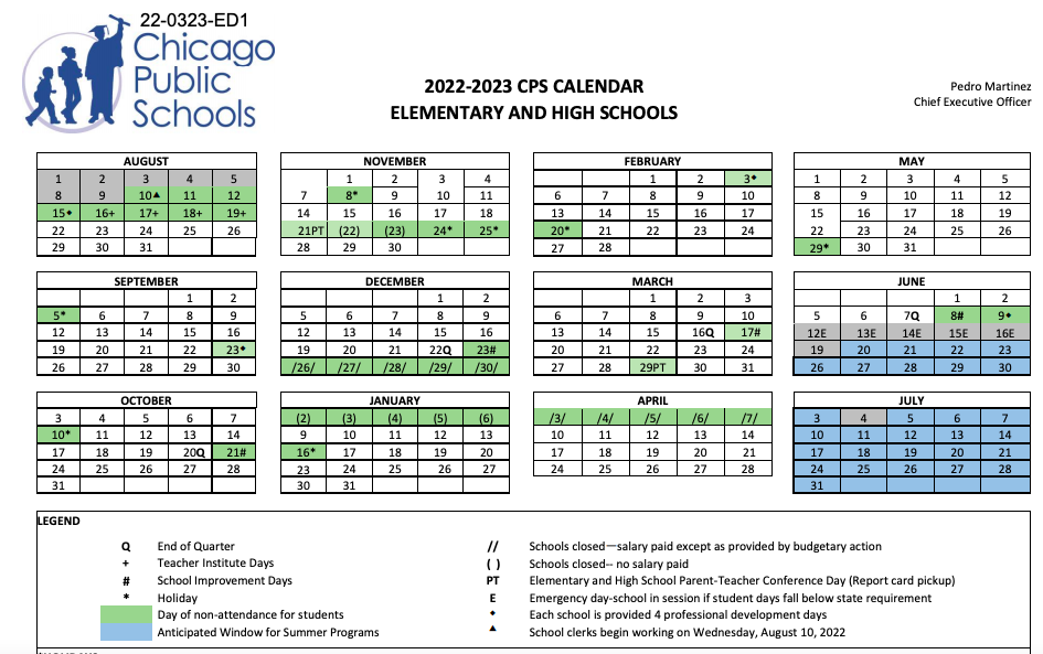 Chicago Public Schools' 2022-2023 academic calendar. (Chicago Public Schools)