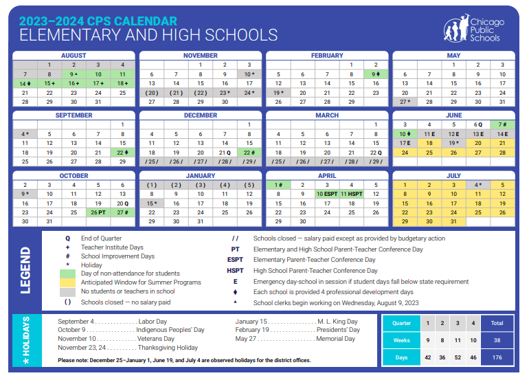 Chicago Public Schools' calendar for the 2023-24 academic year. (Chicago Public Schools)