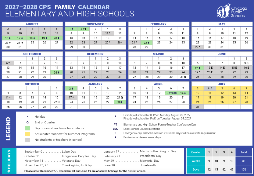 CPS calendar for the 2027-28 academic year. (Chicago Public Schools)