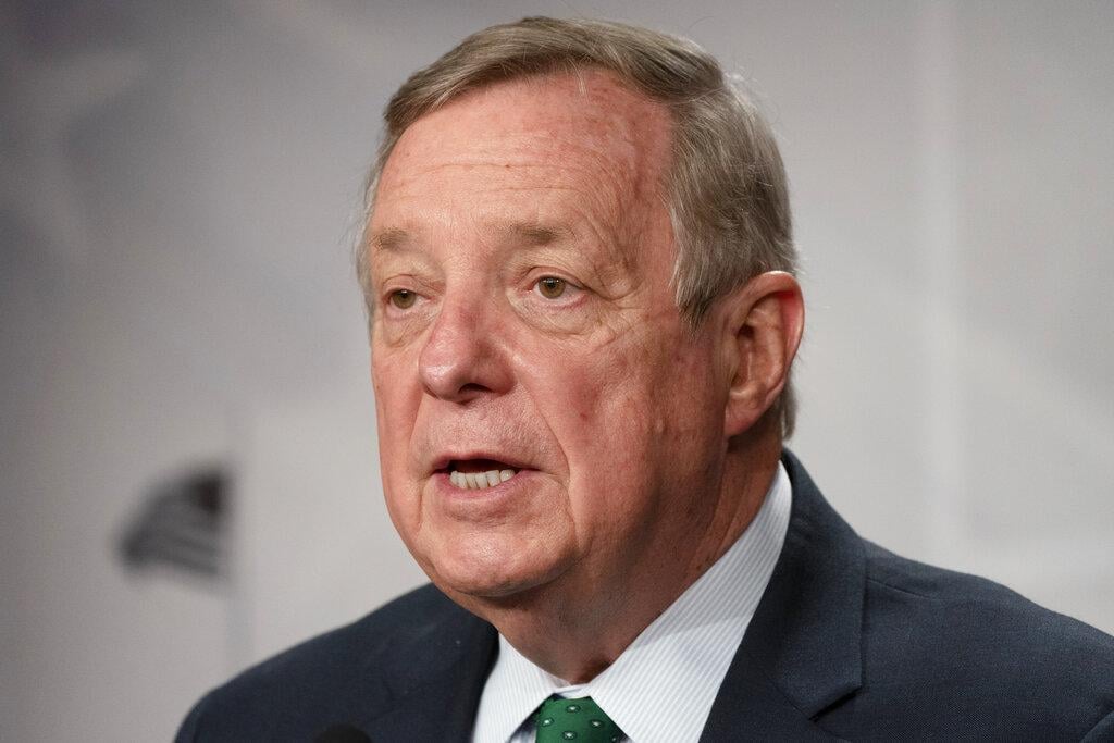 Sen. Dick Durbin, D-Ill., speaks to the media, Tuesday, March 2, 2021, on Capitol Hill in Washington. (AP Photo / Jacquelyn Martin)