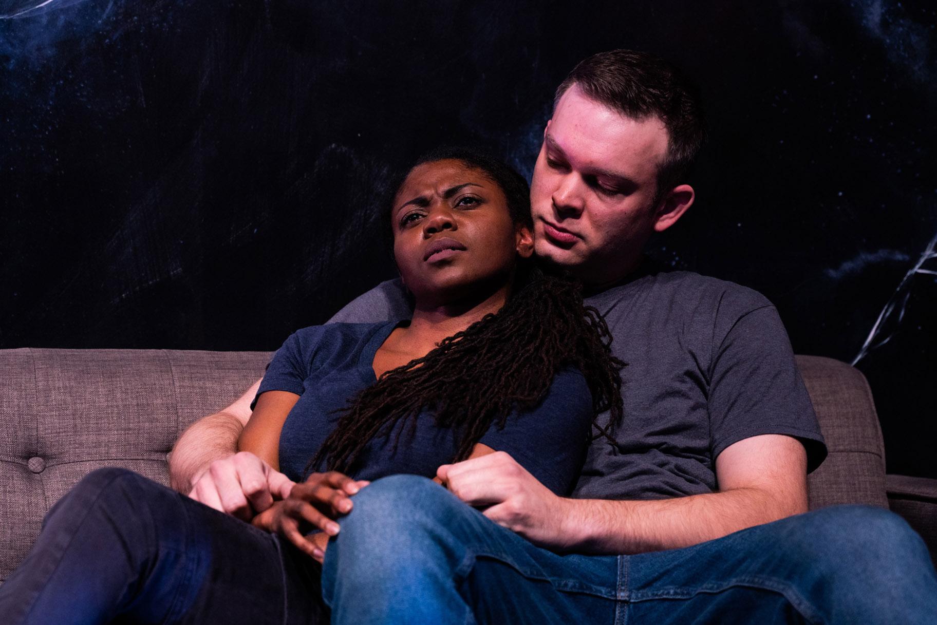 Leslie Ann Sheppard and Drew Schad in Shattered Globe Theatre’s Chicago premiere of “Sheepdog.” (Photo by Lowell Thomas)